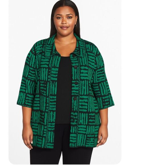 Ming Wang Knit Cardigan Jacket in Green and Black Plus Size 3X Open Front - Picture 1 of 9